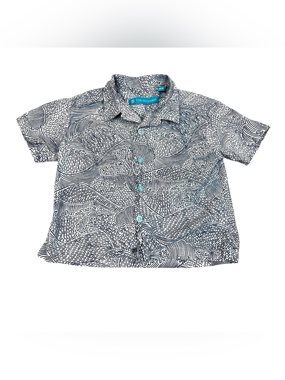 Tori Richard Boys White Blue Ocean Waves Button Down Shirt Size XXS 2-3Y Beach